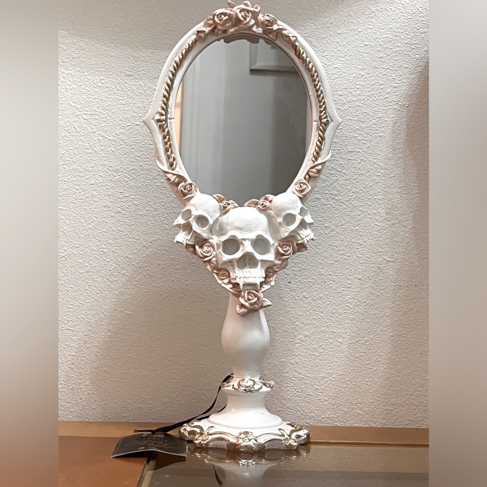 Beautiful Spooky Night Pastel Pink Skull Mirror Halloween Decor